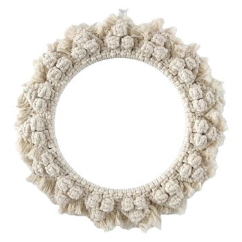 

Art Decoration Rattan Round Makeup Mirror Dressing Bathroom Living Room Wall Hanging Mirror with Macrame