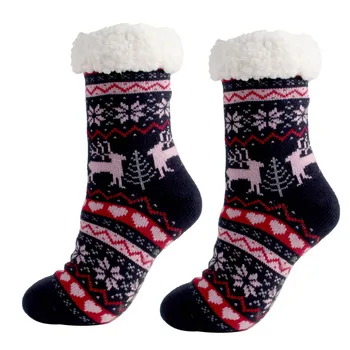 

Christmas Warm Winter Sock For Women Calcetines Mujer Slipper Sock Cotton Fleece Thicker Non Slip носки женские Solid Color