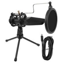 

1 Set Computer Gaming Condenser Microphone Tabletop USB Microphone Set (Black)
