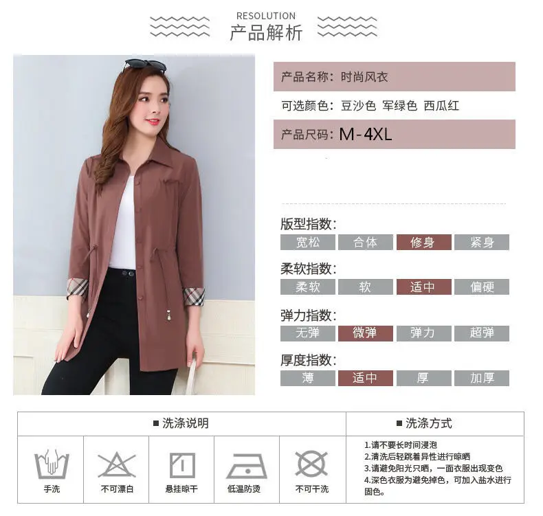 Trench Coat Women's Mid-length Korean-style Spring Summer New Style Middle-aged Women's Thin Tops Waist Hugging Slimming Ninth S