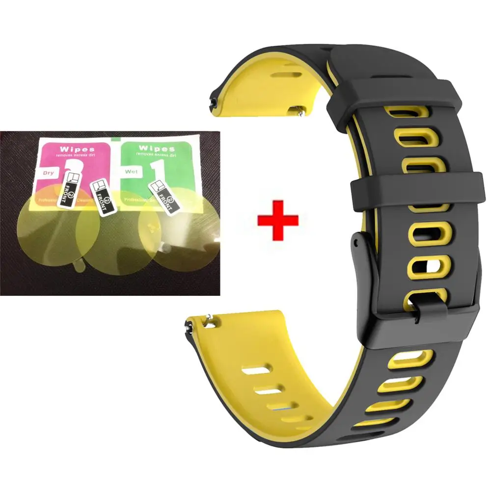 2 в 1 силиконовый ремешок для браслета Amazfit Bip ремешок для часов Vivoactive 3 браслет для Garmin Forerunner 245 наручный+ 3 шт пленка - Цвет: Yellow