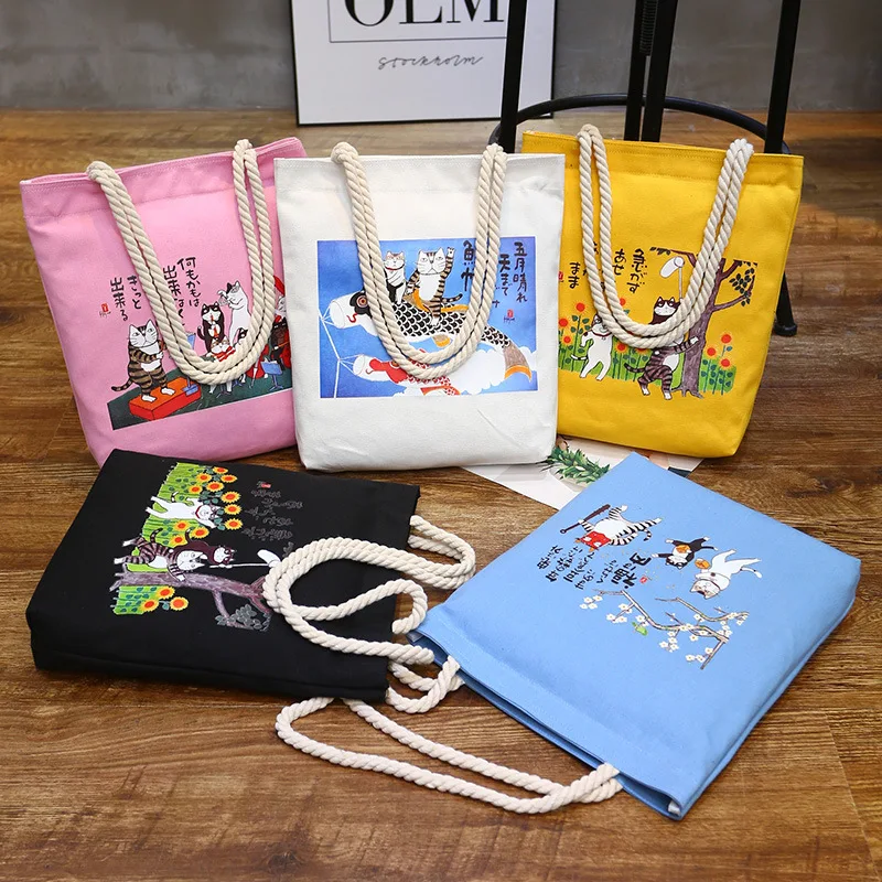 

Hand-held cloth bag women Korean version simple ins canvas bag single shoulder literary student Mori Harajuku wind inclined