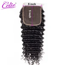 Celie-extensiones de pelo brasileñas con malla, accesorio capilar de Color negro con cierre de onda profunda, 150% Natural, Remy HD, 5x5