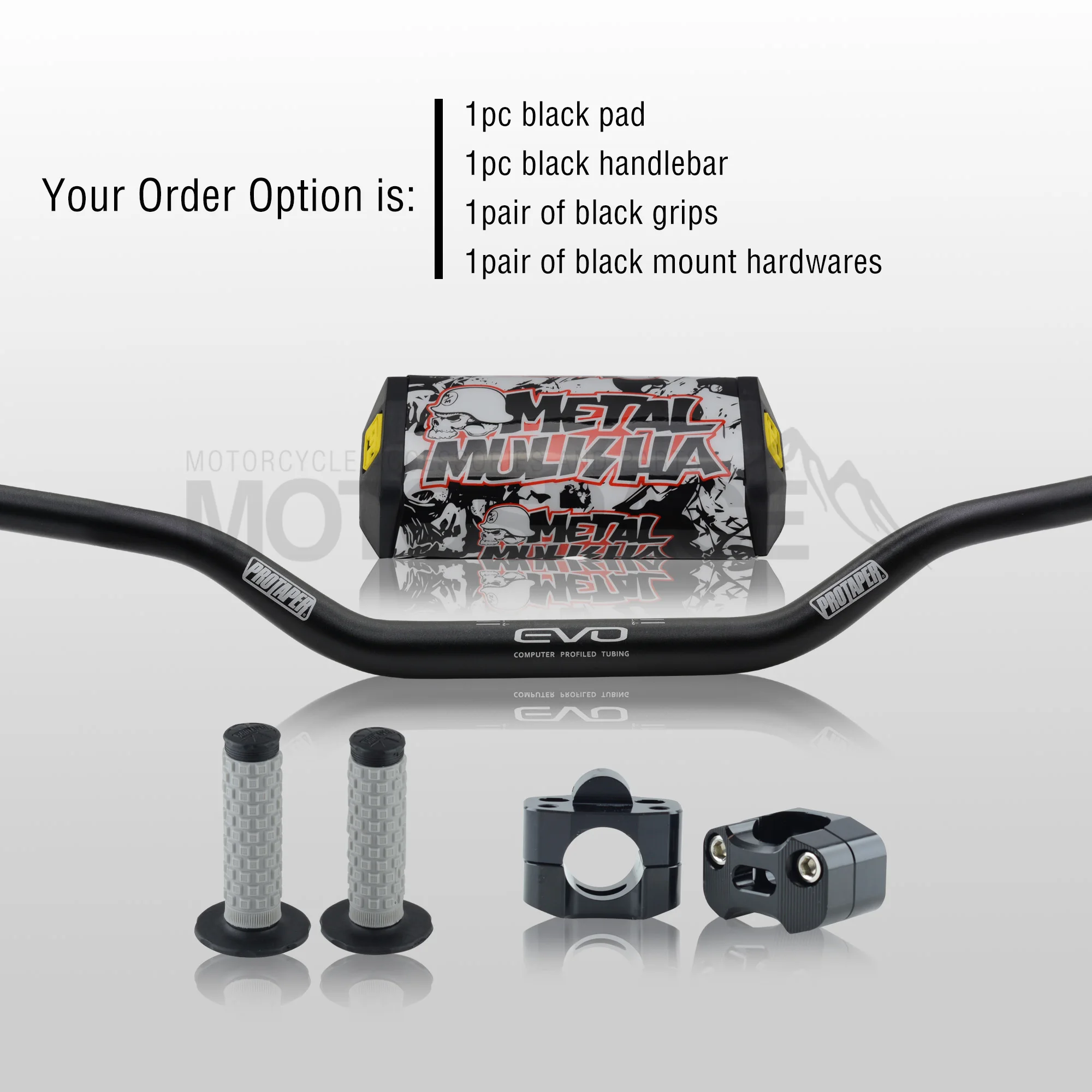 Black Full Kit Руль для Pro Taper Pack Bar 1-1/" Классическая дверная ручка бар колодки ручки Pit Pro Racing Dirt Pit Bike мотоцикл с адаптер cnc - Цвет: Black Full Kit