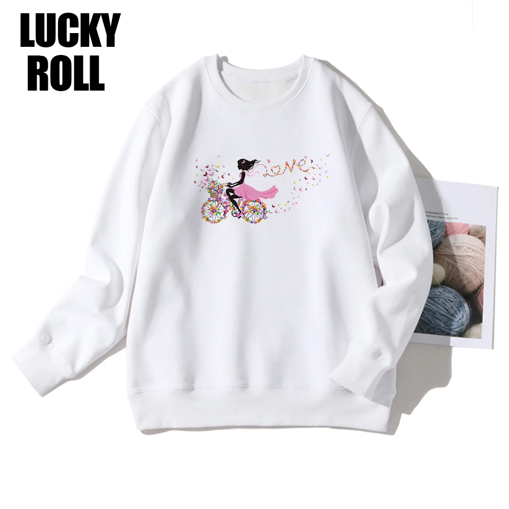 

LUCKYROLL Japanese Korean Street Fashion Sweatshirts Cotton Long Sleeved Pullovers Bicycle Print The Comfy Winter Women Clothes