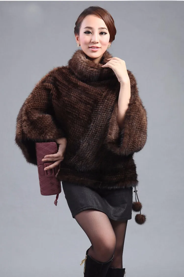 Новое подлинное натуральное вязаное Норковое Пальто с мехом пончо женский зимний теплый вязаный жакет плюс размер