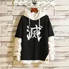 Толстовка с капюшоном для мужчин и женщин, корейский стиль, имитация двух предметов, рассекающий демонов аниме Tanjiro And Nezuko ► Фото 3/6