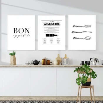 

Bon Appetit Kitchen Wall Art Restaurant Canvas Painting Poster Wine Guide Posters and Prints on Wall Pictures for Living Room