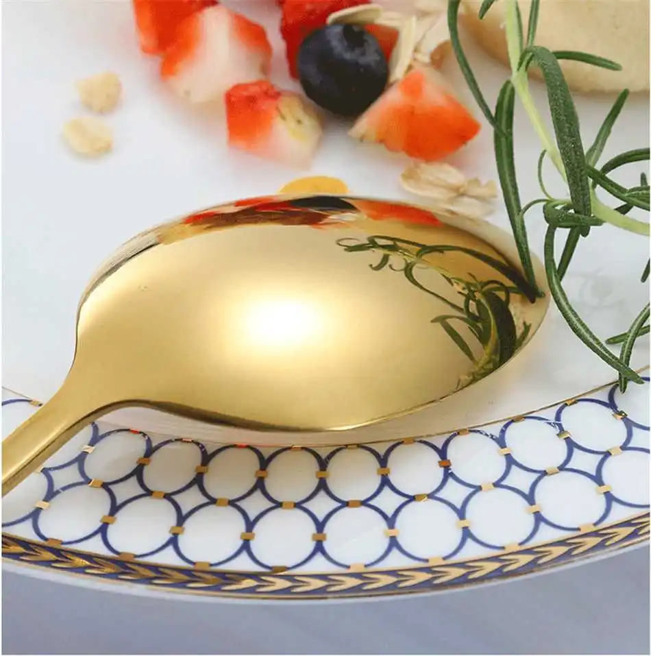 Нержавеющая сталь Золотая вилка и Стейк-нож ложка золотые столовые приборы набор для ужина Рождественский подарок кухонная посуда набор дропшиппинг