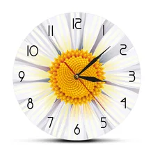 Белый цветок ромашки настенные часы Хризантема цветок стены искусства гостиной бесшумное движение круглые Настенные часы Ромашки Настенный декор
