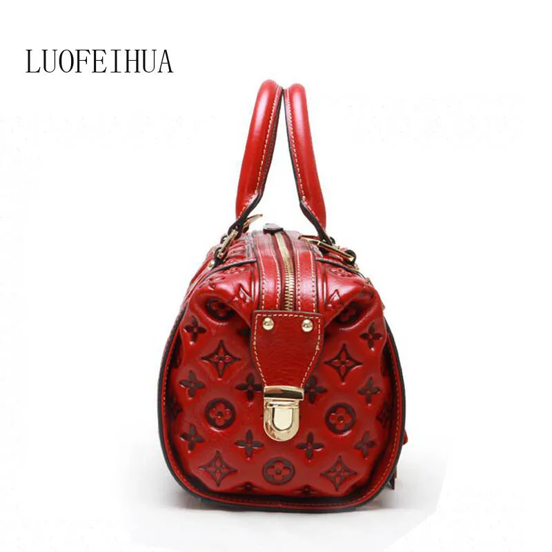 Genuine Leather women bags for women new national wind layer leather handbag Embossed shoulder bag pillow bag