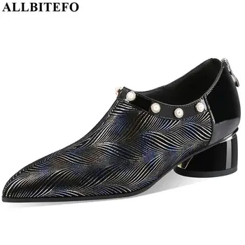 

ALLBITEFO Two kinds of genuine leather women heels pointed toe spring autumn kitten heels high quality concise high heel shoes