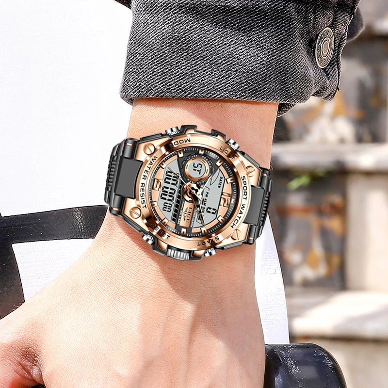 LIGE - Reloj militar resistente al agua para hombre, pulsera masculina, accesorio deportivo con doble pantalla para exteriores, de marca - Imagen 5