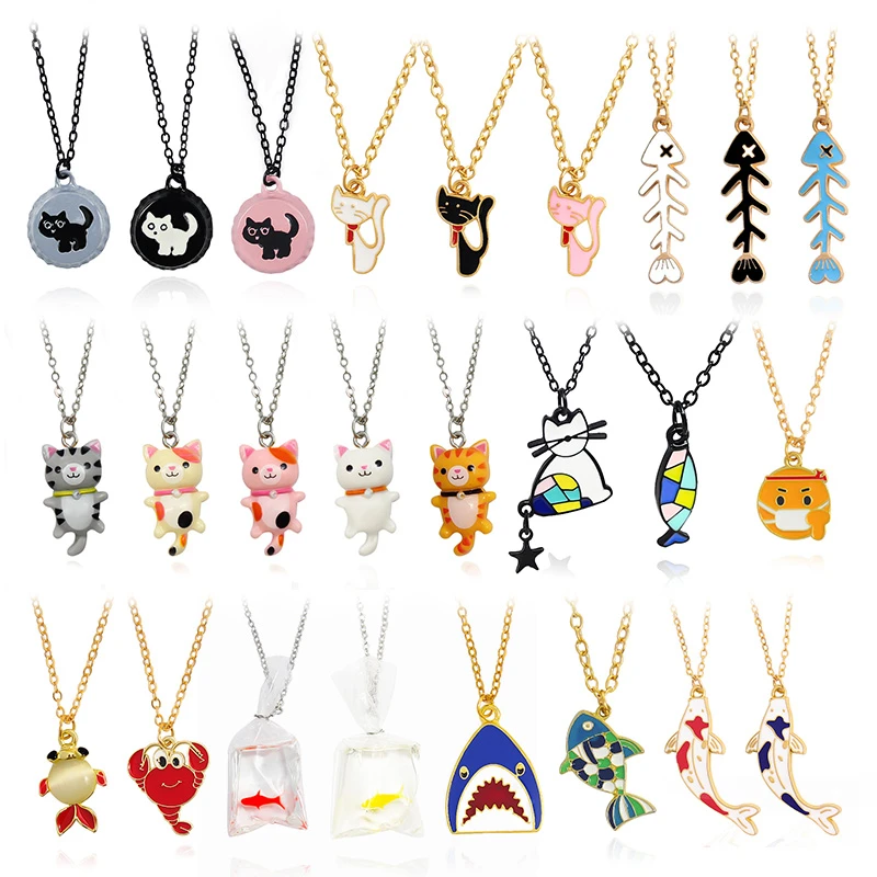 Collar con colgante de la serie de peces y gatos, collar de moda de animales de dibujos animados, pescado langosta, tiburón koi, de suéter de pescado embolsado|Collares colgantes| - AliExpress