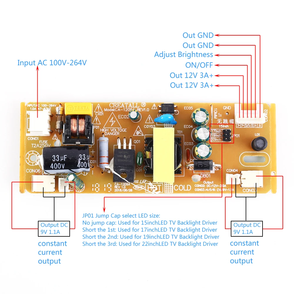 Светодиодный драйвер подсветки телевизора СВЕТОДИОДНЫЙ Инвертор постоянного тока CA-1209A AC-DC блок питания для Светодиодный ТВ