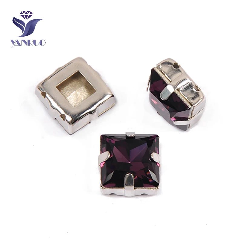 Amethyst Yanruo 4447 принцесса квадратные стеклянные драгоценные камни DIY Декоративные Камни Точка назад стразы с отверстиями Стразы для одежды аксессуары - Цвет: Amethyst