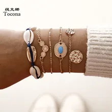 Tocona Мода 5 шт./компл. богемное пляжное оболочки Браслеты для Для женщин золотой пластины цепи геометрический летние ювелирные изделия оптом 8931