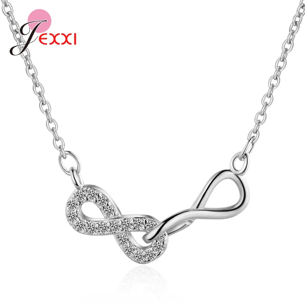 Pure 925 Sterling Silver Necklace for Women Chic Lucky Number Ei