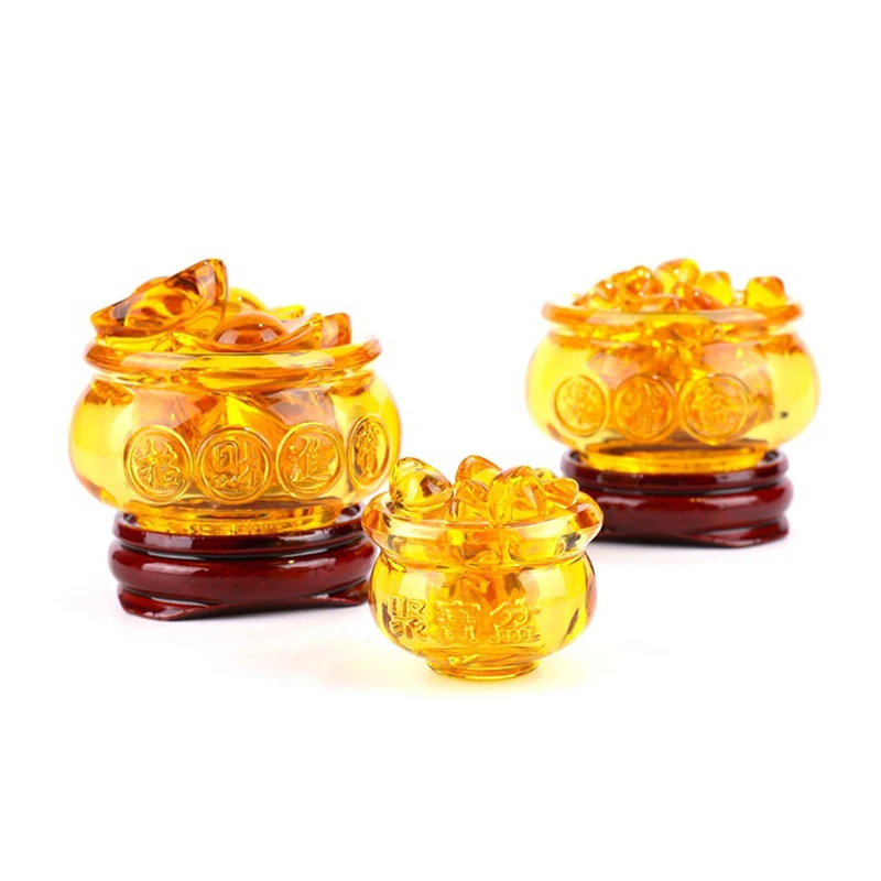Feng Shui Cinese Di Cristallo Lingotti D'Oro Di Vetro Giallo Ricchezza Cornucopia Ciotola Treasure Statua Decorazione