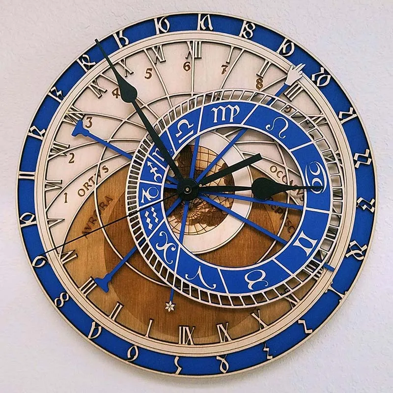 Креативные настенные часы в Праге, астрономические деревянные часы, настенные часы для гостиной, кварцевые часы для дома, декоративные деревянные настенные часы