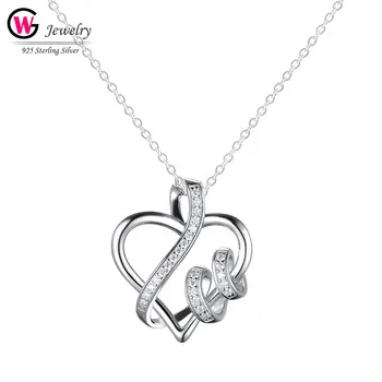 

Women Chain Necklace Trendy Heart Pendants 925 Silver Creative Design Heart Charm Mujer Zircona Love Gift Women Silver Necklace