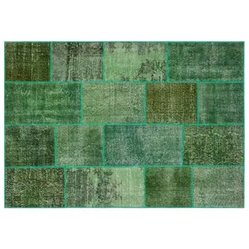

Handmade Green Vintage Overdyed Patchwork Area Rug 160x230 Cm-5'3''X7'7''
