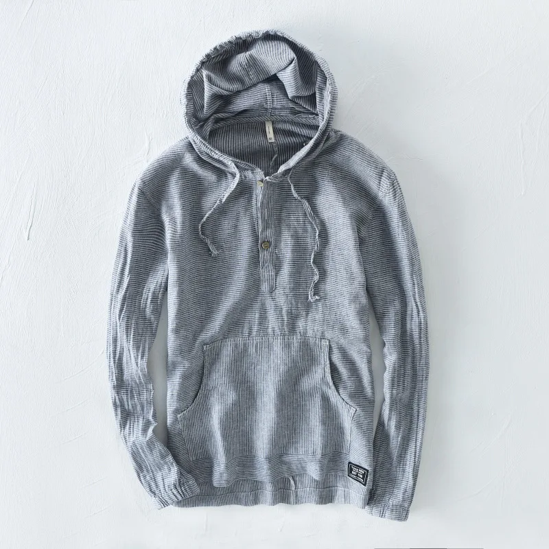 Pullover Cotton Linen Hooded Shirts 