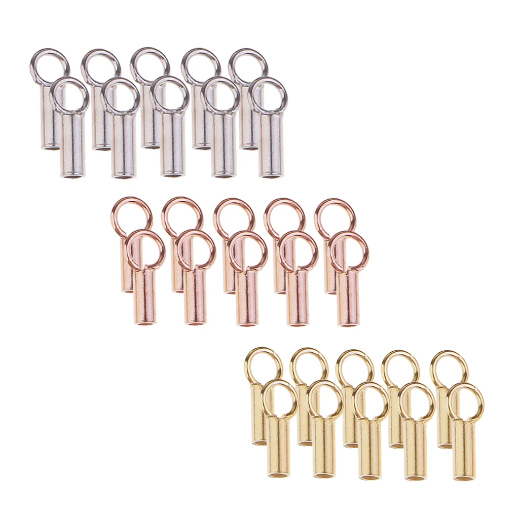 30pcs 925 Sterling silver color Tube Crimp Bead Stopper Cord End Jewelry Findings Vintage Style Necklace Bracelets Accessory