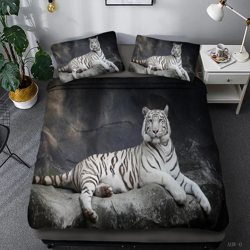 

Lion Bedding Set Luxury Animal Tiger Duvet Cover Set for Adults Kids Black White Beast Bed Set Queen King Children Quilt Cover