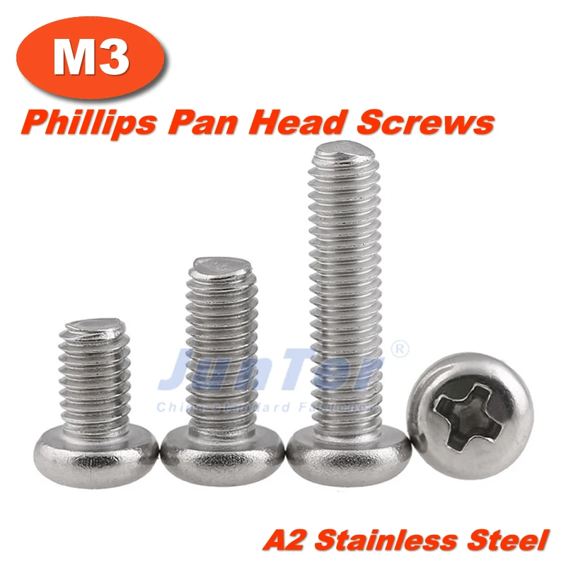 

100pcs/lot M3(3mm) A2 Stainless Steel Phillips Pan Head Machine Screws Metric DIN7985