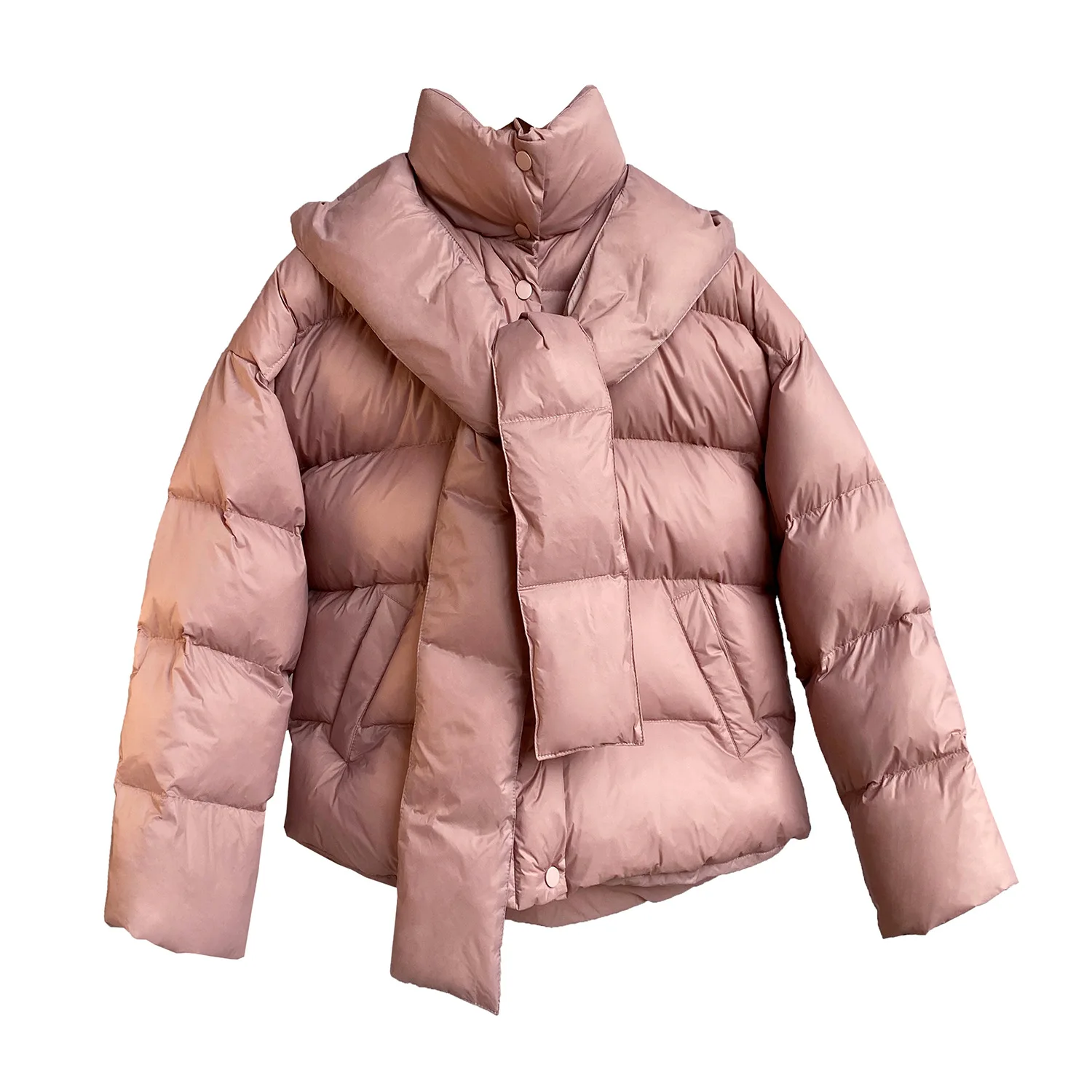 HXJJP Women Thickened Short Hooded Oversize Parkas Puffer Jackets 2021 Winter Long Sleeve Buttons Pockets Female Warm Coat