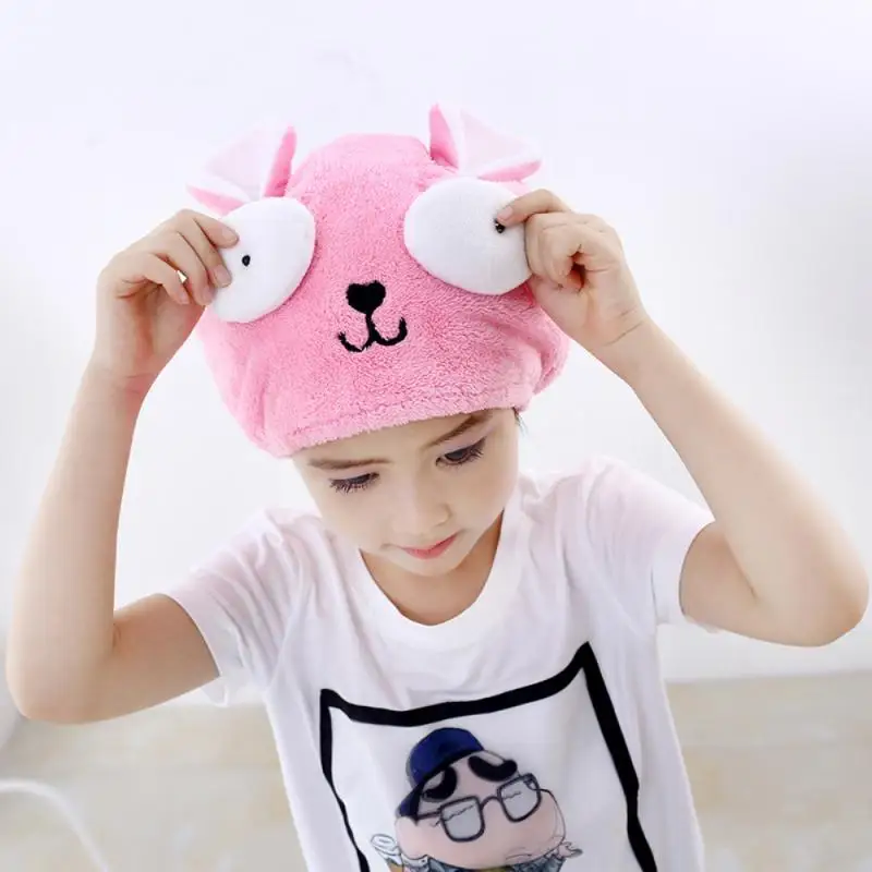 Kids Adult Creative Cartoon Hair Dryer Hat Coral Velvet Shower Cap Wiping Quick-drying Hair Towel Absorbent Bath/Shower Care Cap