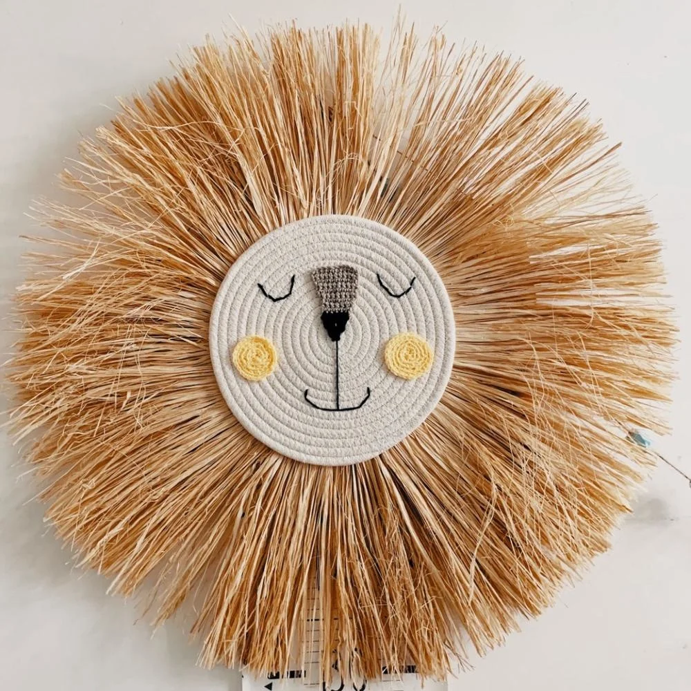 Nordic Hand Woven Cartoon Animal Hanging Decoration Cotton Thread Weaving Animal Head Ornament Children Room Wall Hanging Decor