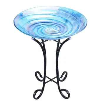 

Outdoor Glass Bird bath with Metal Stand for Lawn Yard Garden Decor,18” Dia21.65 Height