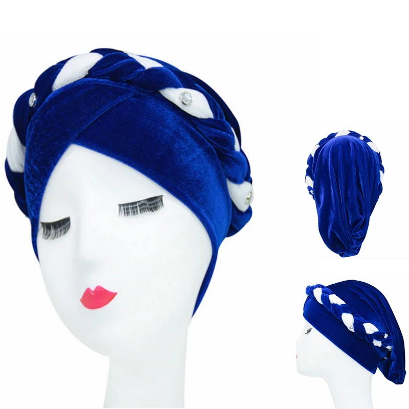 

Women's hats Muslim Scarf Hijabs Turban African Headwear wrap head Cap Fashion women's spring hat Solid Braided Bandanas Gorra