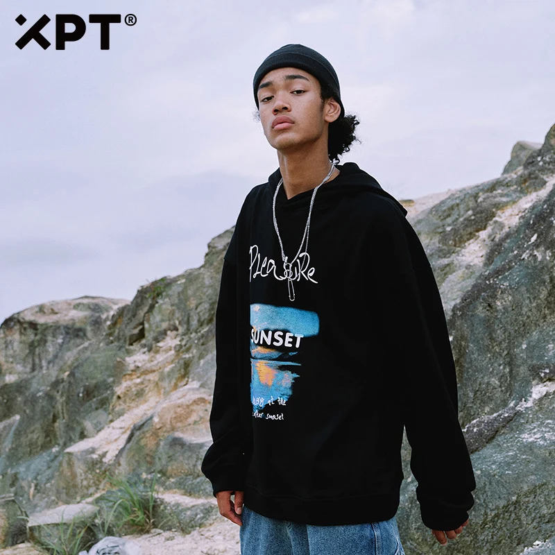 

XPT American trendy brand HOODIE Harajuku style hand-painted printed hip-hop hoodie lovers hooded loose sweater