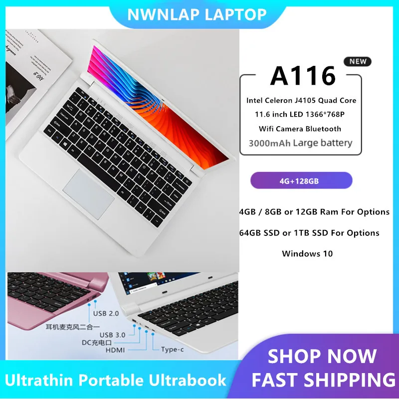 Ультратонкий процессор Intel J4105 11 6 дюйма 1 5 ГГц ОЗУ 4 Гб + 128 ГБ M.2 SSD четырехъядерный