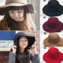 Новинка года, фетровая Осенняя солнцезащитная Кепка с широкими полями для маленьких девочек, пляжная шляпа с бантом для путешествий, Пляжная Повседневная Большая шляпа, пляжная шляпа с большим карнизом и бантом