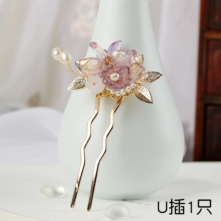 hair pin 1pc Винтажные фиолетовые вишни ручной работы жемчужные заколки для волос Аксессуары Головные уборы для кимоно ханьфу, косплей XZ - Цвет: hair pin 1pc