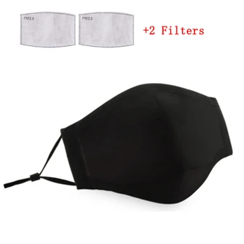 

PM2.5 Cotton Face Masks Air Pollution Windproof Black Adjustable Mouth Mask Washable Reusable Health Care Masks With 2 Filter