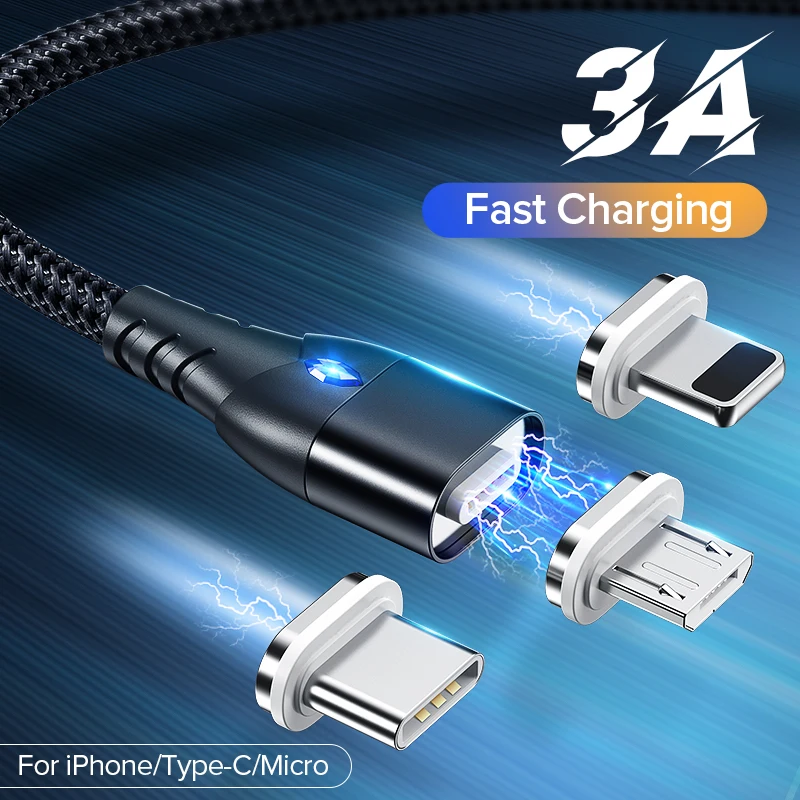 Магнитный кабель GETIHU 3A Micro USB Type C магнитный шнур для быстрой зарядки телефона
