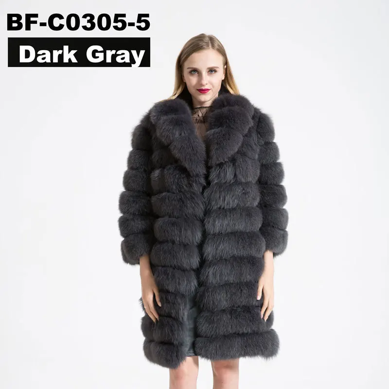 dark gray FURSARCAR отстегивающееся натуральное меховое пальто для женщин, зимнее плотное пальто из лисьего меха с большим меховым воротником, роскошная полоска из натурального меха соболя - Цвет: dark gray