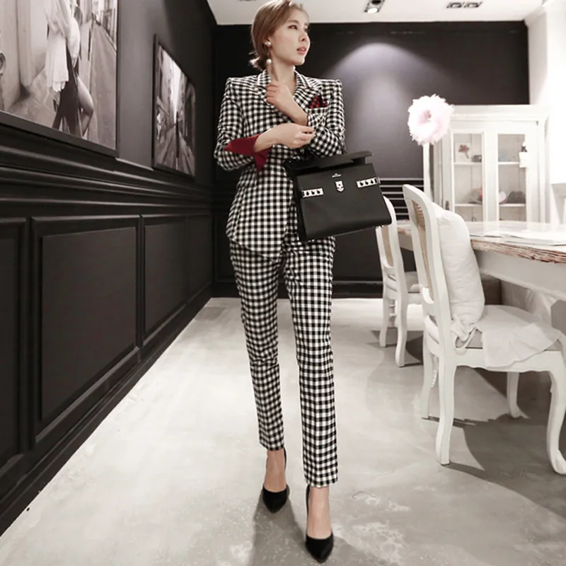 

Women's suit 2019 autumn and winter new ladies fashion temperament slim slimming irregular plaid small suit women's clothes