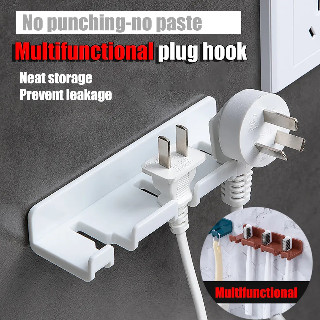 Multifunction Wall Storage Hook Power Plug Socket Holder Home Wire