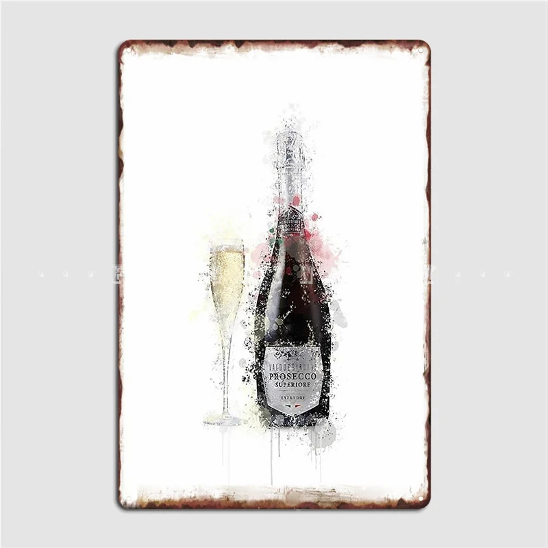 Prosecco Bottiglia E Vetro Art Print Metal Sign Wall Murale Crea Pub Garage Wall Decor Tin Sign Poster