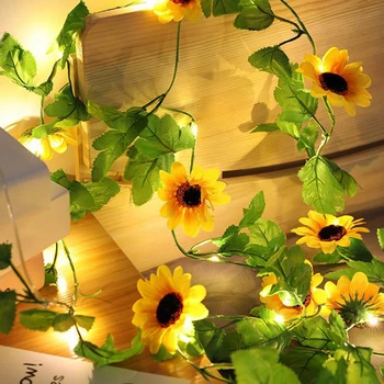 

LED String 2.3M 20LED Plastic Simulation Sunflower Green Leaf Light String Home Decoration Lamp for Garden Wedding