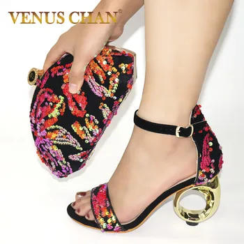 

New Fashion African Party Pumps Shoes and Bag Woman High Heels Sandals Concise Solid Wholesale 2020 Wedding Shoe and Matching