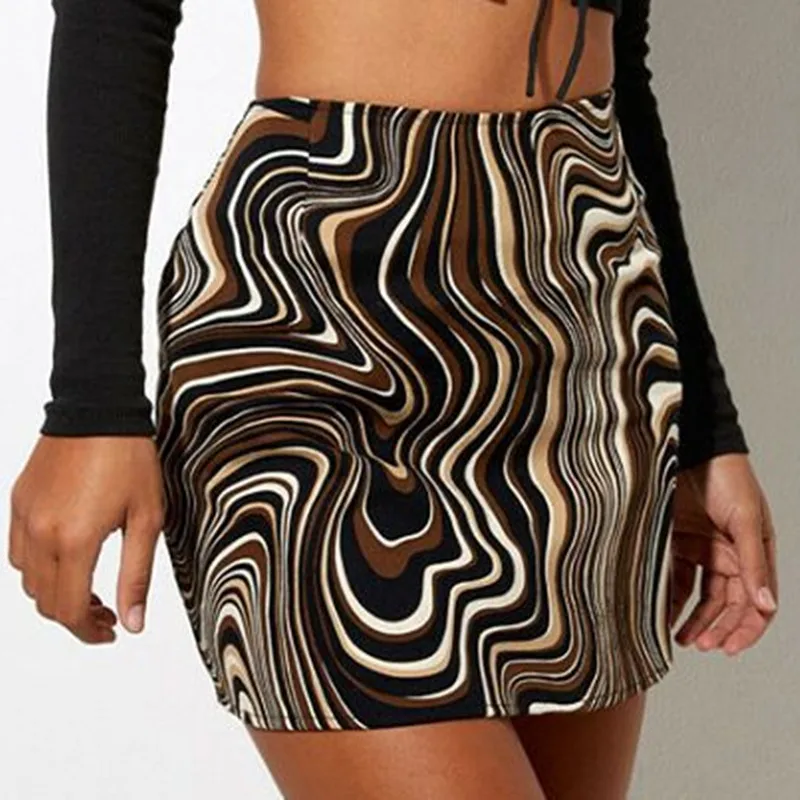 SKMY Women Skirt 2024 New Harajuku Clothes Summer Fashion Paisley Striped Print Stretch High Waist Bodycon Pencil Mini Skirts 2024 women paisley print halter casual pleated mini dress o neck summer short dresses female new in dresses streetwear