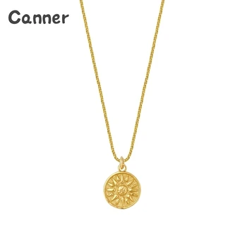 

Canner 925 Sterling Silver Sun Necklaces for Women Men Party Gift Jewellery Sunflower Gold Necklace Collare Chain Naszyjnik