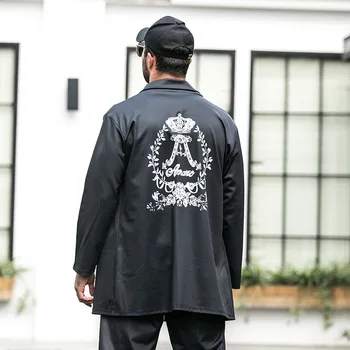 

Plus size men's cardigan trench coat fertilizer to increase fat guy casual sports crown printing